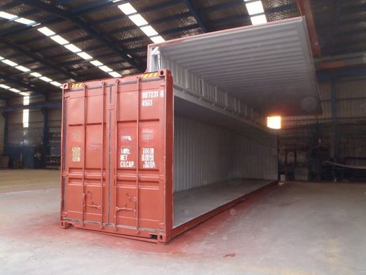 40 πόδια Πτέρυγα Flying Open Side Door Shipping Container με ηλεκτρικό υδραυλικό κύλινδρο CSC πλάκα και 76,4 CBM χωρητικότητα